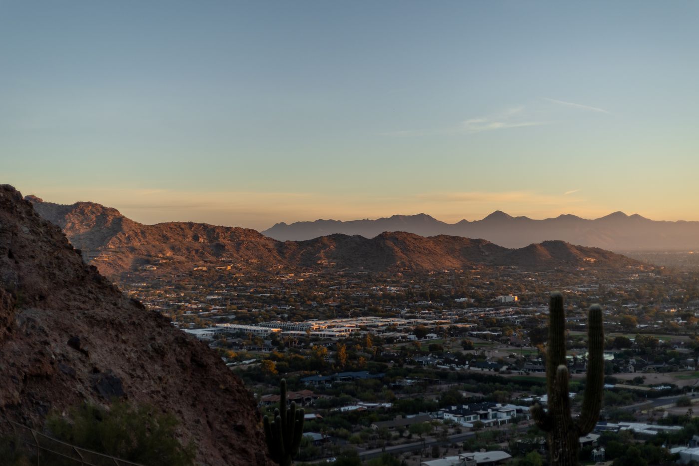 Phoenix and surrounding mountains at sunset